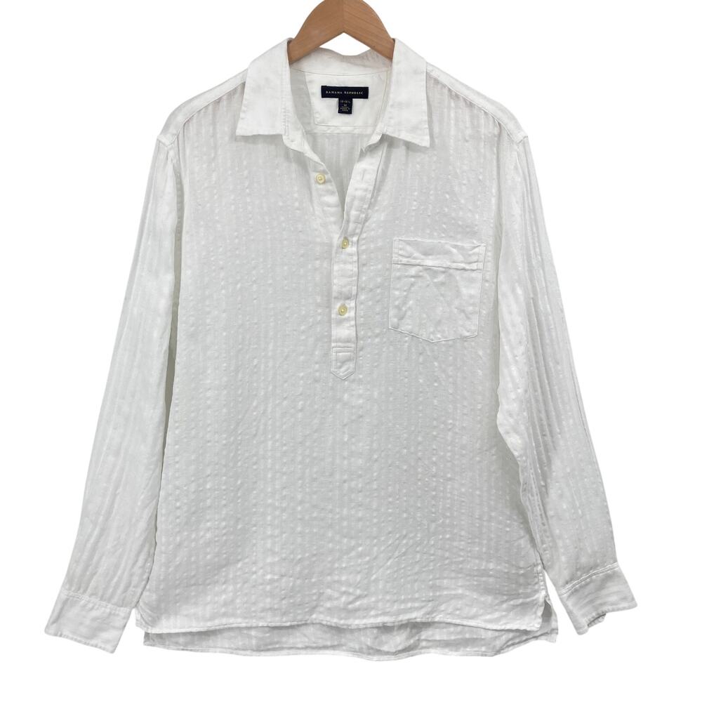 Banana Republic Mens M 15-15.5 White Linen Cotton Textured Popover Shirt